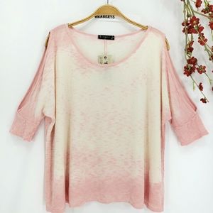 New T PARTY Pink Ombre Ribbed Knit Open Shoulder Top